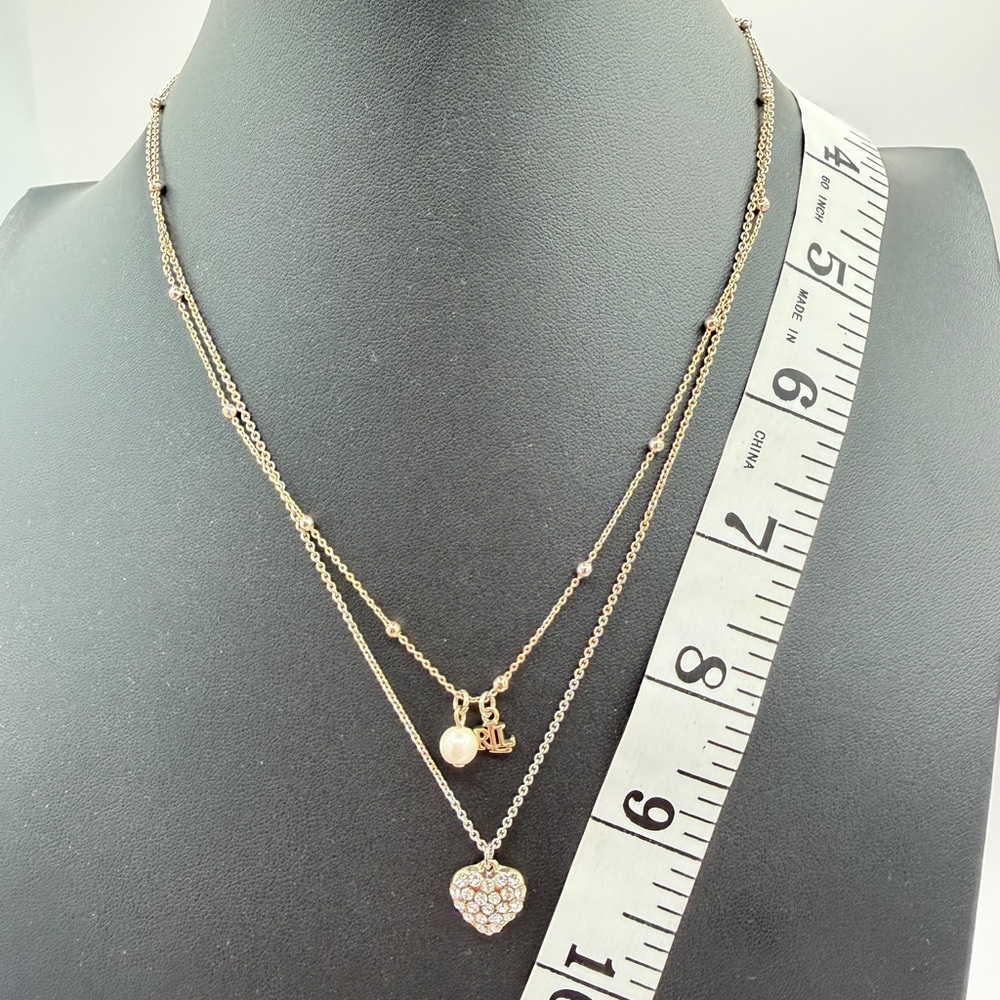 RALPH LAUREN Light Gold Heart Multi strand Pendant Necklace - Picture 8 of 8